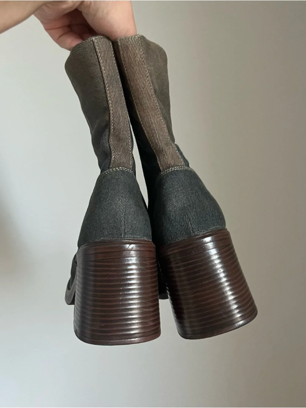 Vintage Platform Boots Platform Chunky Y2K 90s Bratz Square Toe Denim Blue Sz 8